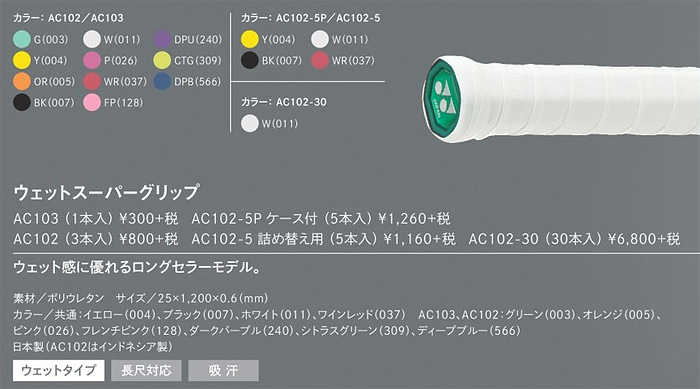 市場 YONEX 004 ヨネックス AC102-5P ケース付 ウェットスーパーグリップ5本パック